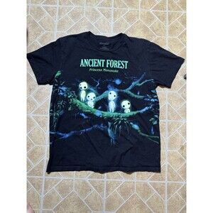 Princess Mononoke Shirt Mens XL Black Ancient Forest Kodama Spirits Ghibli